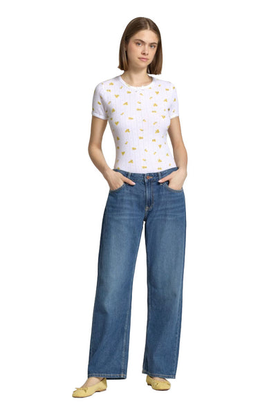 Eliza Pointelle Tee in Bright White with Lemons