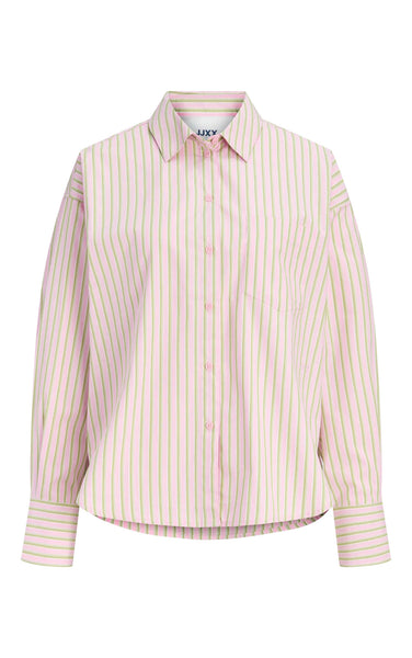 Jamie Long Sleeve Relaxed Poplin Shirt in Prism Pink & Blanc de Blanc