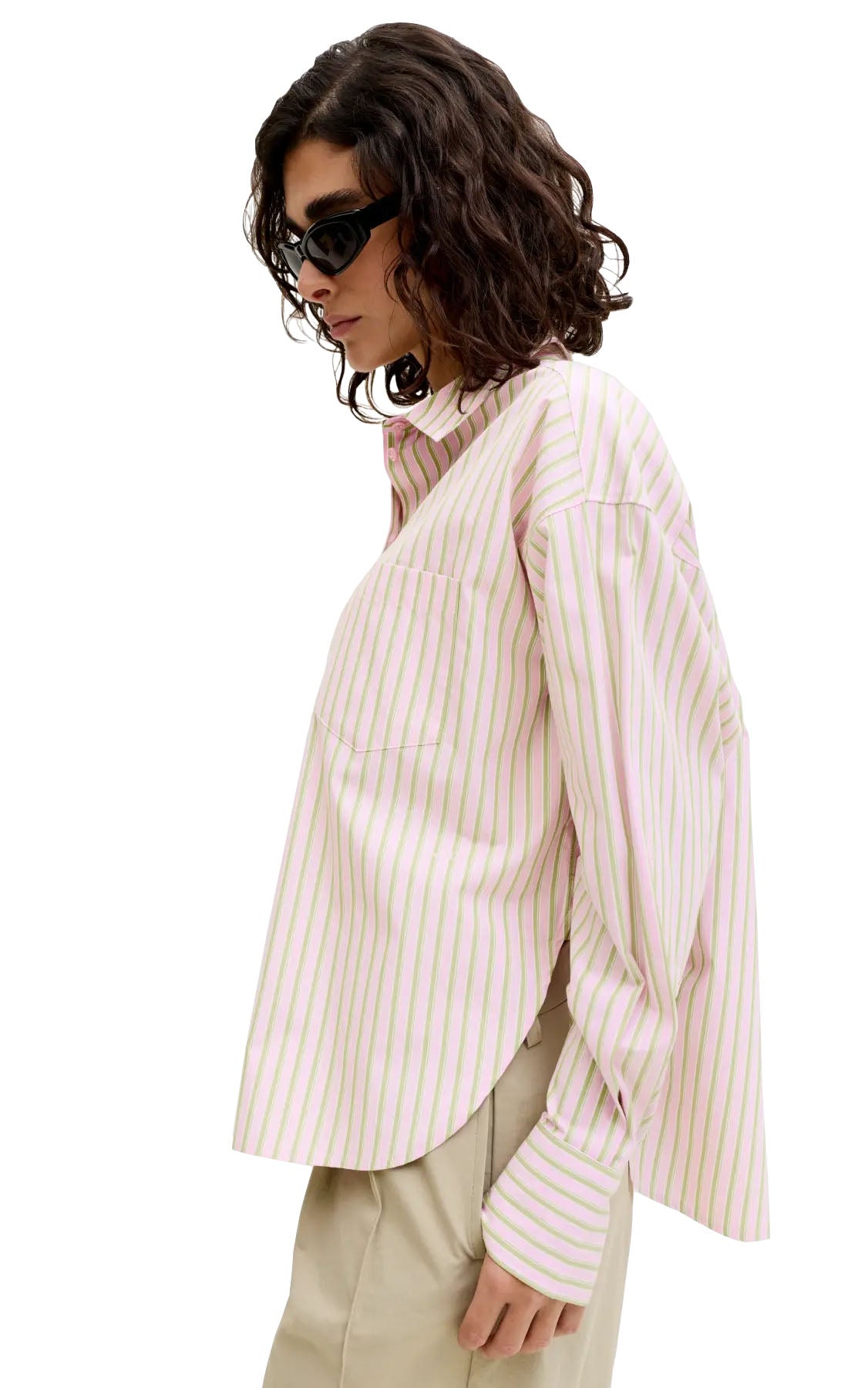 Jamie Long Sleeve Relaxed Poplin Shirt in Prism Pink & Blanc de Blanc