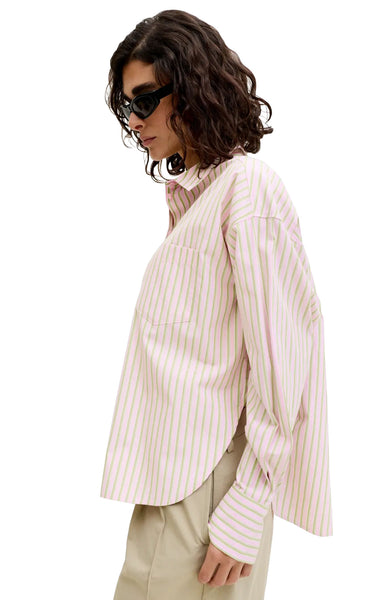 Jamie Long Sleeve Relaxed Poplin Shirt in Prism Pink & Blanc de Blanc
