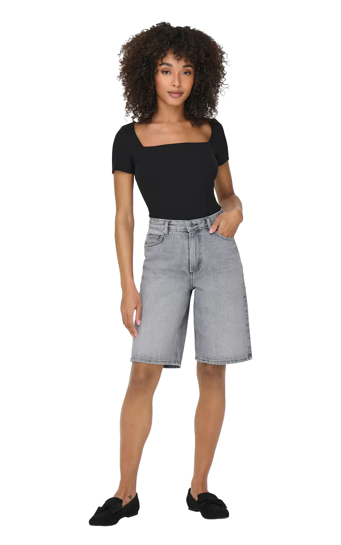 Sonny Wide Shorts in Light Grey Denim