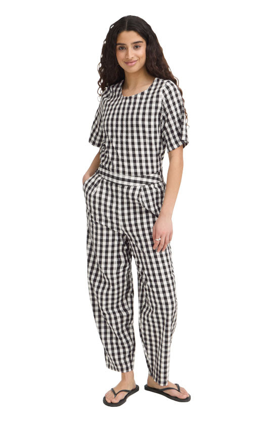 Karra Barrel Pant in Black & White Check