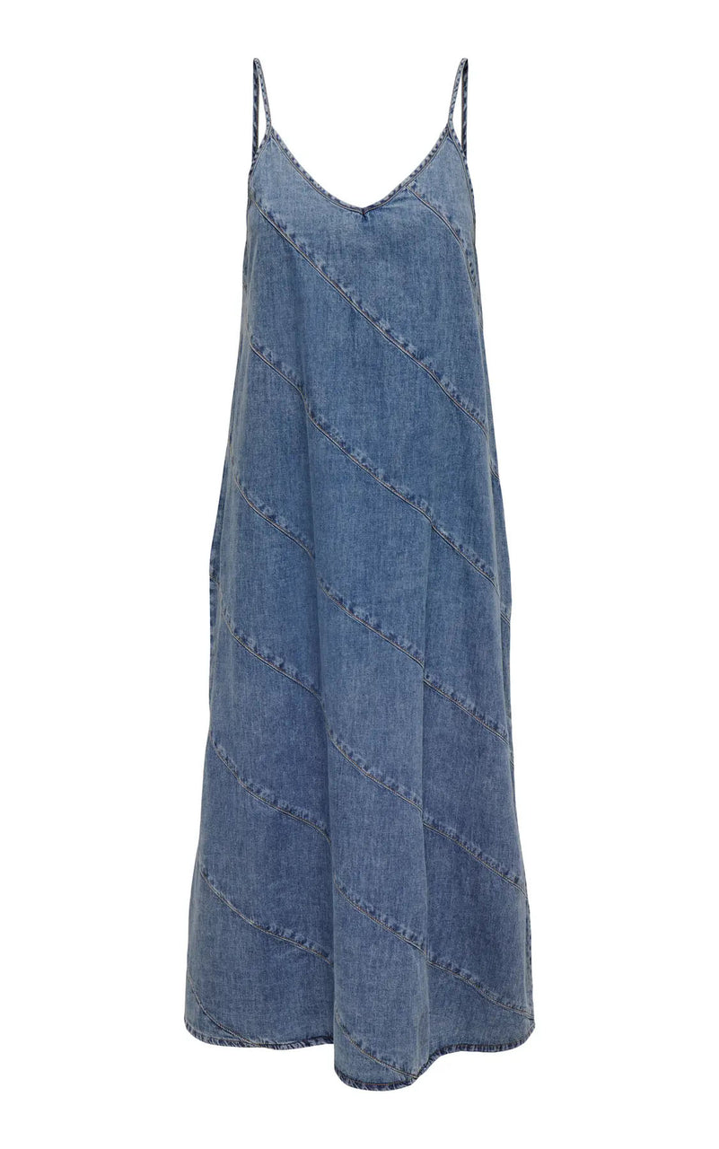 Dia Cut Denim Dress in Light Blue Denim