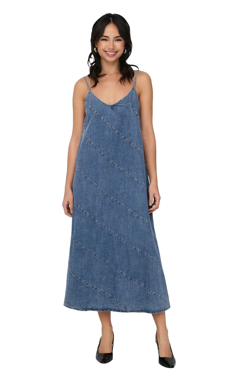 Dia Cut Denim Dress in Light Blue Denim
