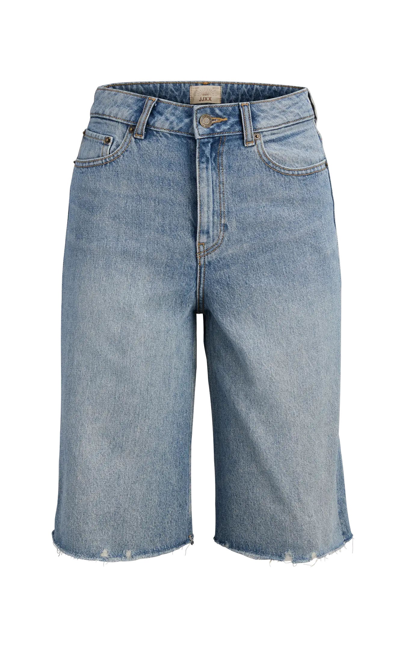 Tokyo Long High Waist Shorts in Medium Blue Denim