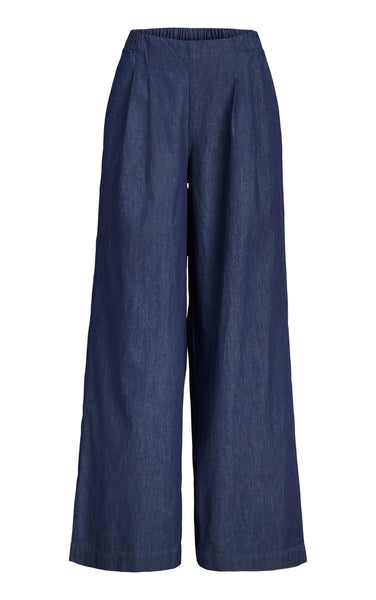 Debby High Waist Wide Pants in Dark Blue Denim Chambray