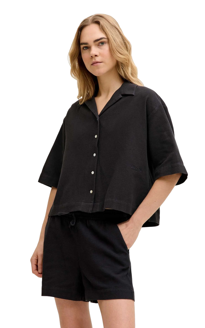 Global Waffle 3/4 Resort Shirt in Black