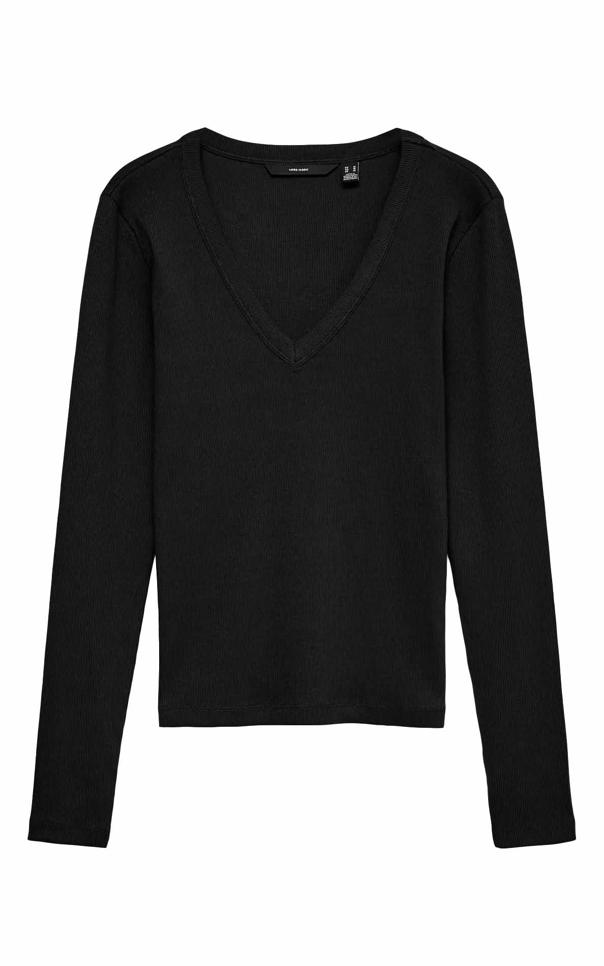 Chloe Long Sleeve V-Neck Top in Black