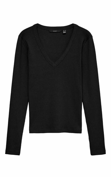 Chloe Long Sleeve V-Neck Top in Black