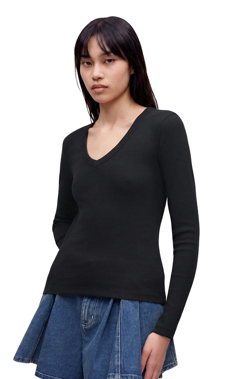 Chloe Long Sleeve V-Neck Top in Black