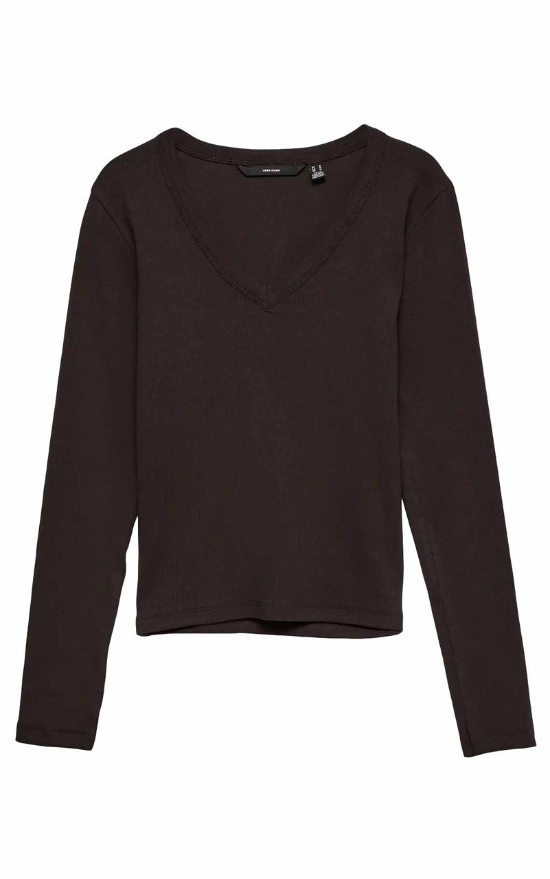 Chloe Long Sleeve V-Neck Top in Chocolate Torte