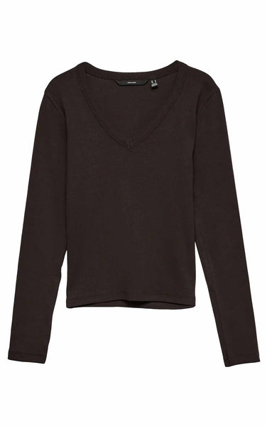 Chloe Long Sleeve V-Neck Top in Chocolate Torte