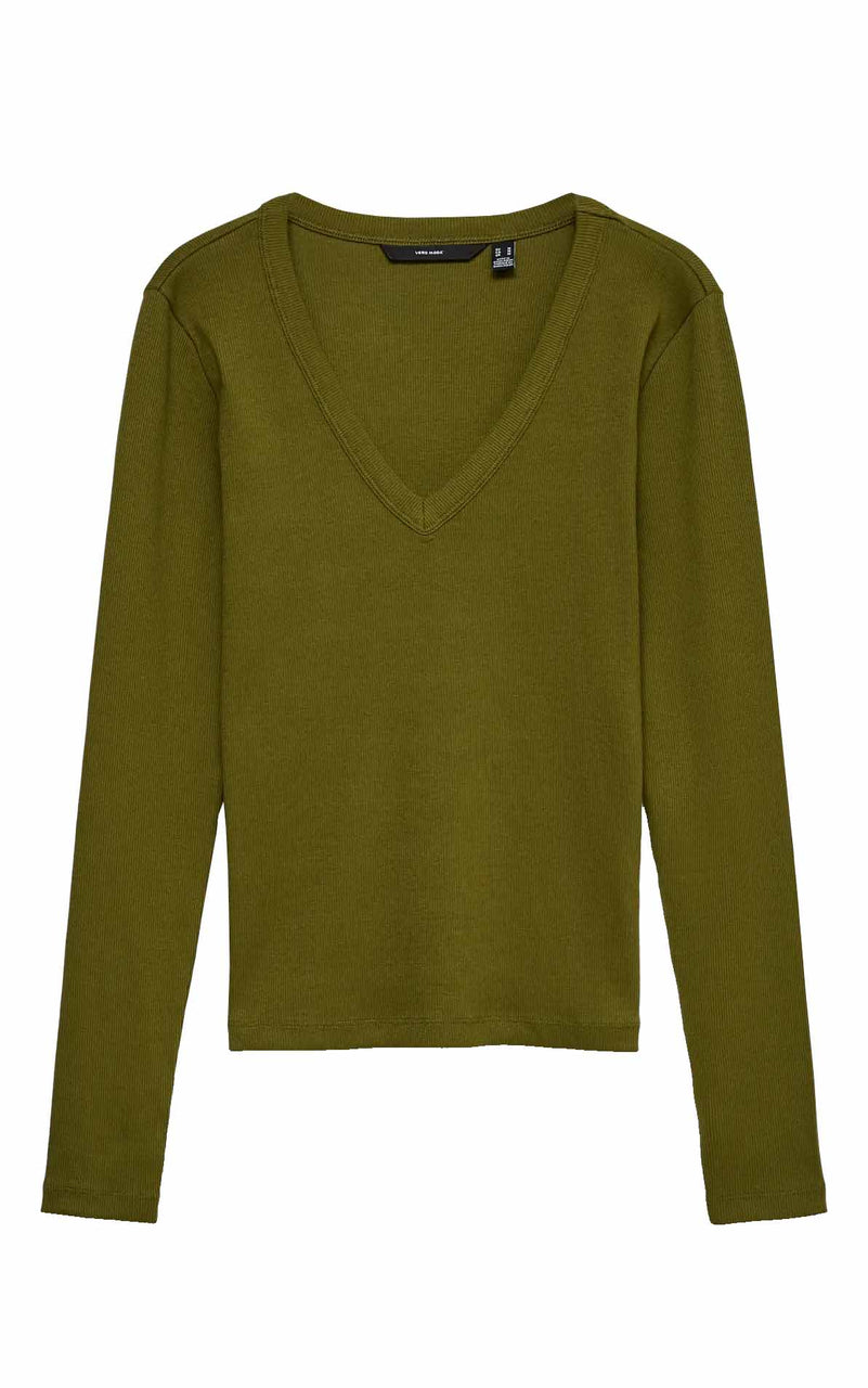 Chloe Long Sleeve V-Neck Top in Spaghnum