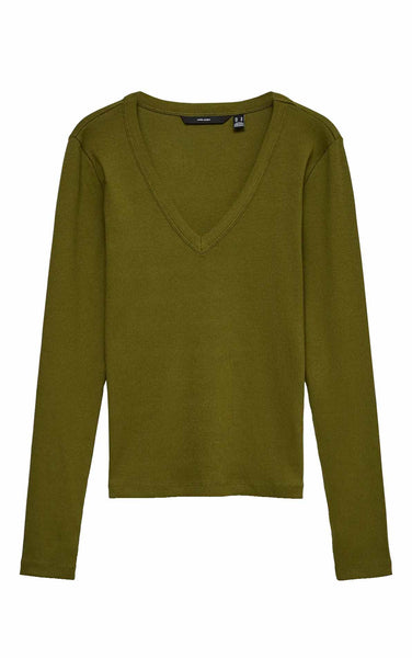 Chloe Long Sleeve V-Neck Top in Spaghnum