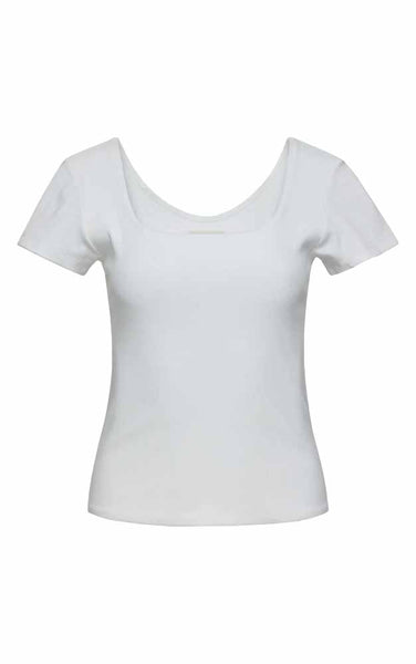 Selena Double Rib Squareneck Top in White