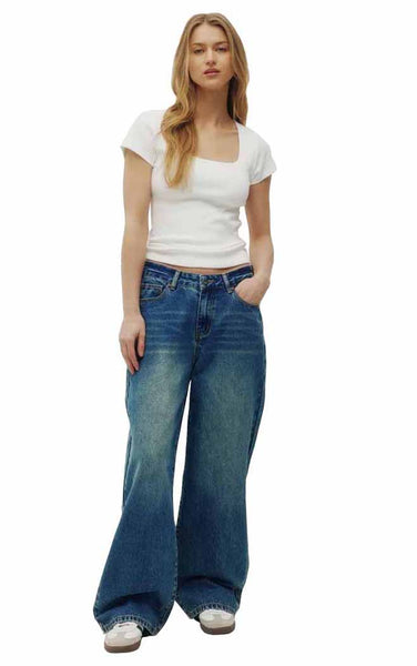 Selena Double Rib Squareneck Top in White