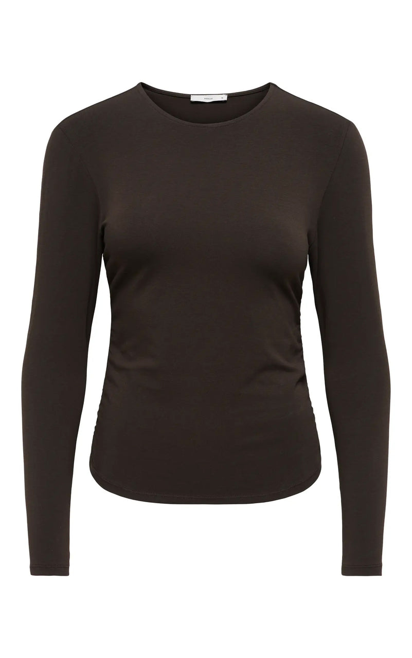 Mira Long Sleeve Ruching Top in Chocolate Torte