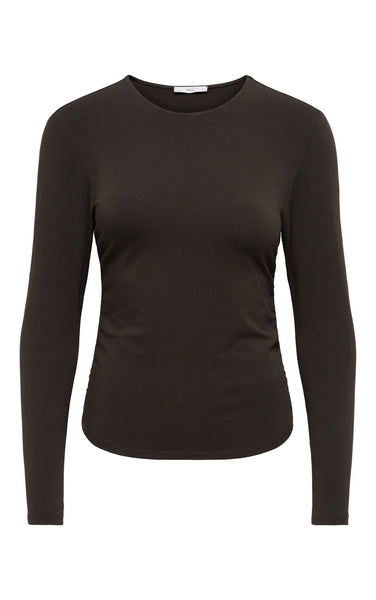 Mira Long Sleeve Ruching Top in Chocolate Torte