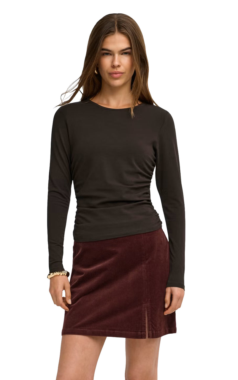 Mira Long Sleeve Ruching Top in Chocolate Torte