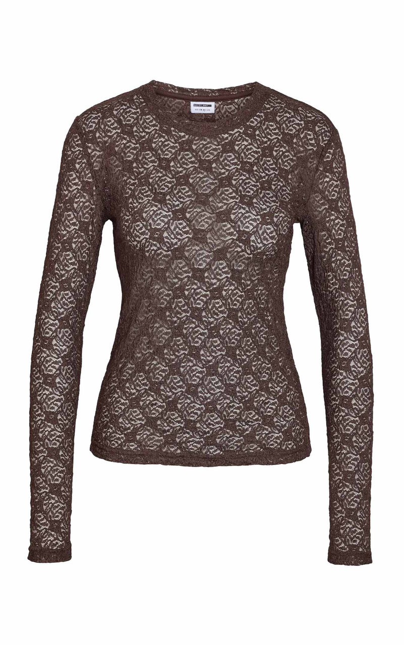 Judith Long Sleeve Lace Top in Chocolate Brown