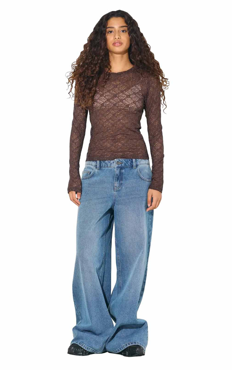 Judith Long Sleeve Lace Top in Chocolate Brown