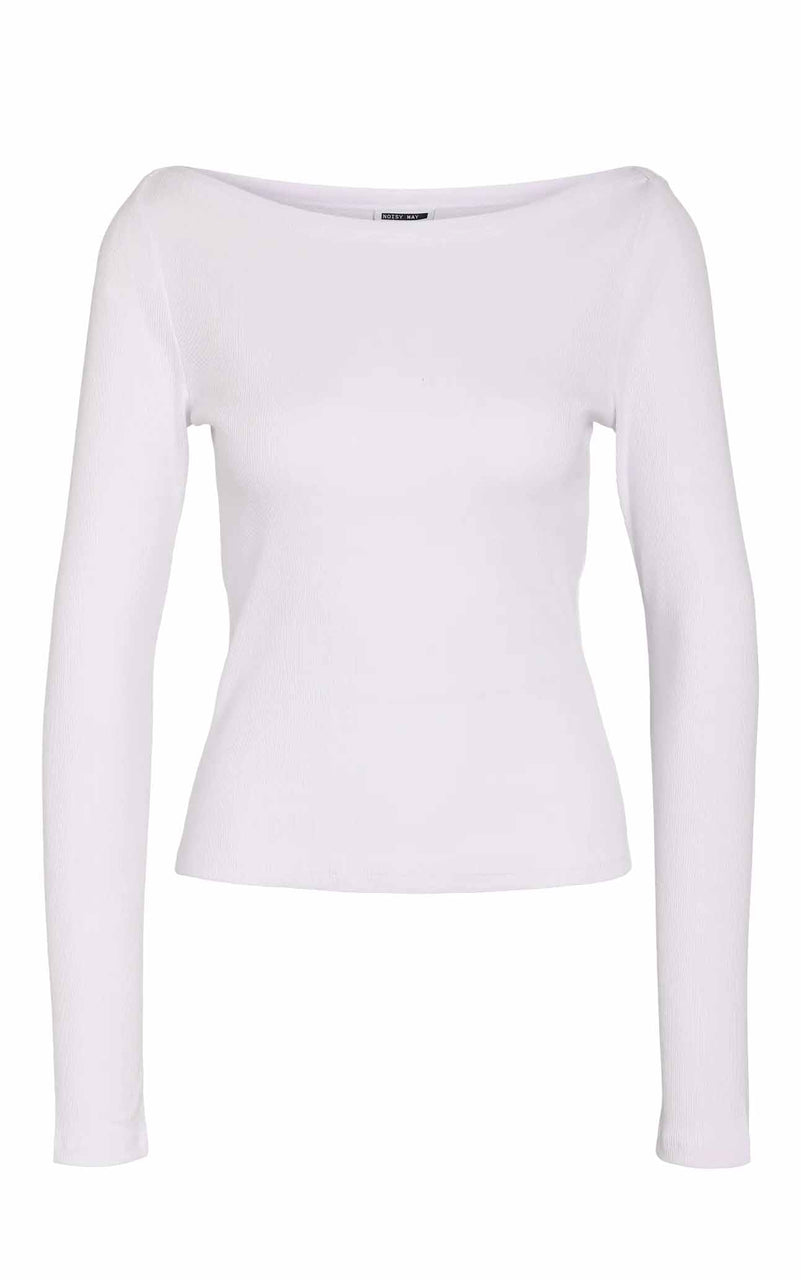 Maya Long Sleeve Boatneck Top in White