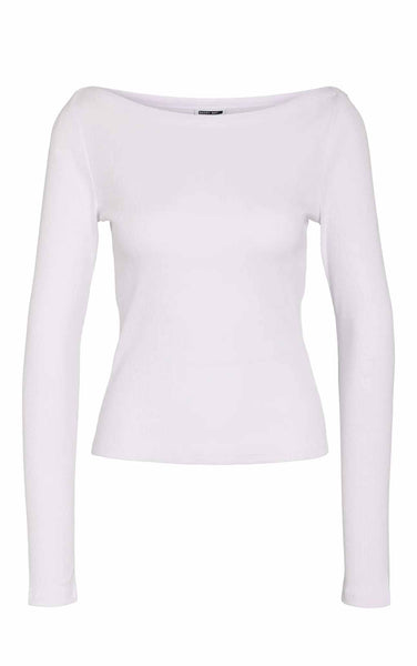 Maya Long Sleeve Boatneck Top in White