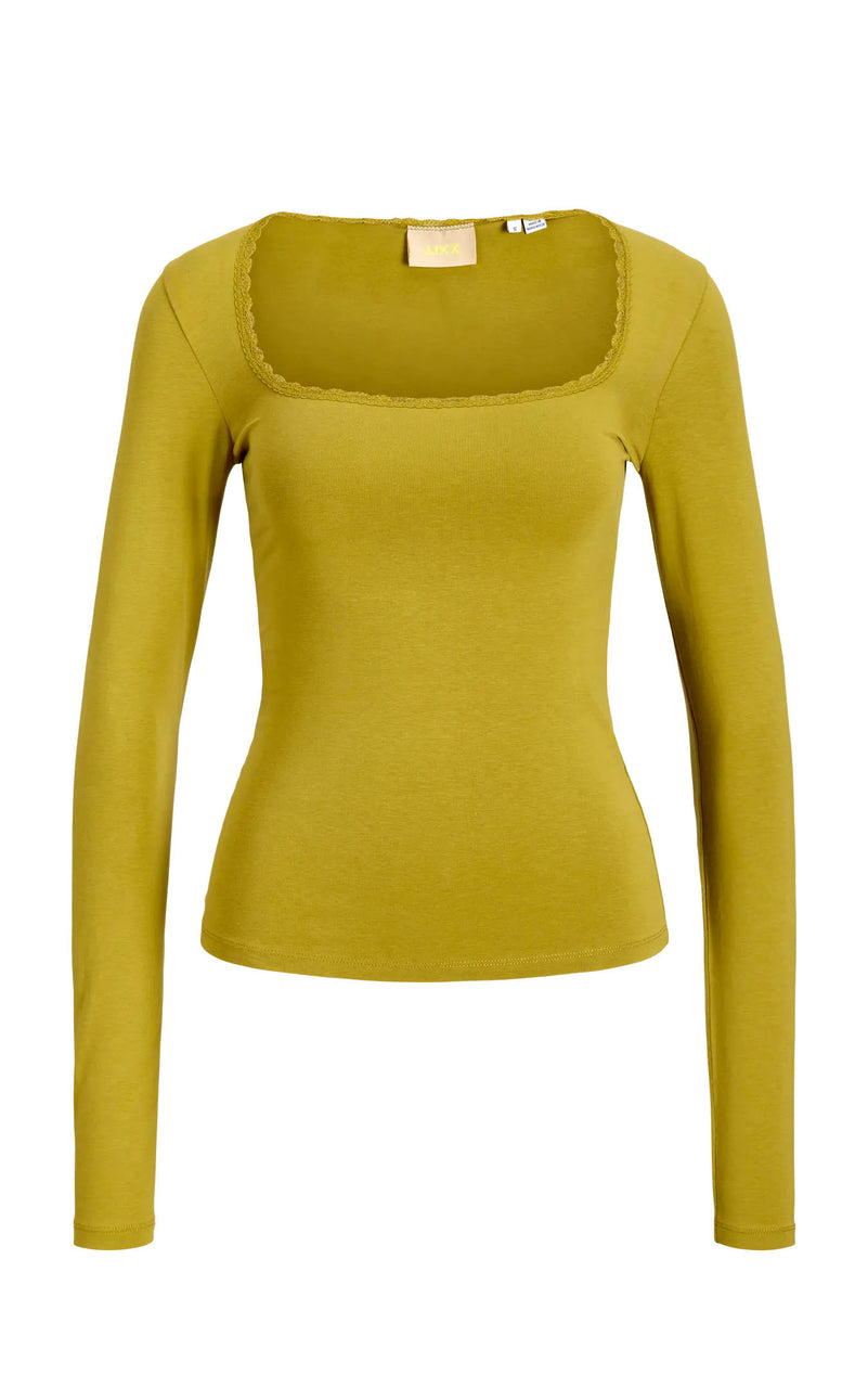 Isabella Gigi Lace Long Sleeve Top in Green Moss