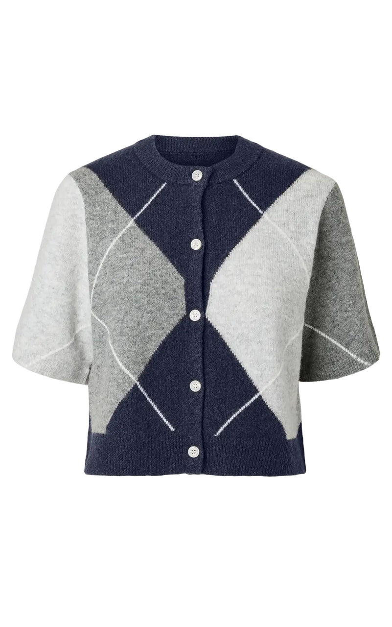 Sally Short Sleeve Cardigan in Maritime Blue/Birch/Cashmere Blue