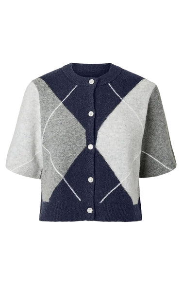 Sally Short Sleeve Cardigan in Maritime Blue/Birch/Cashmere Blue