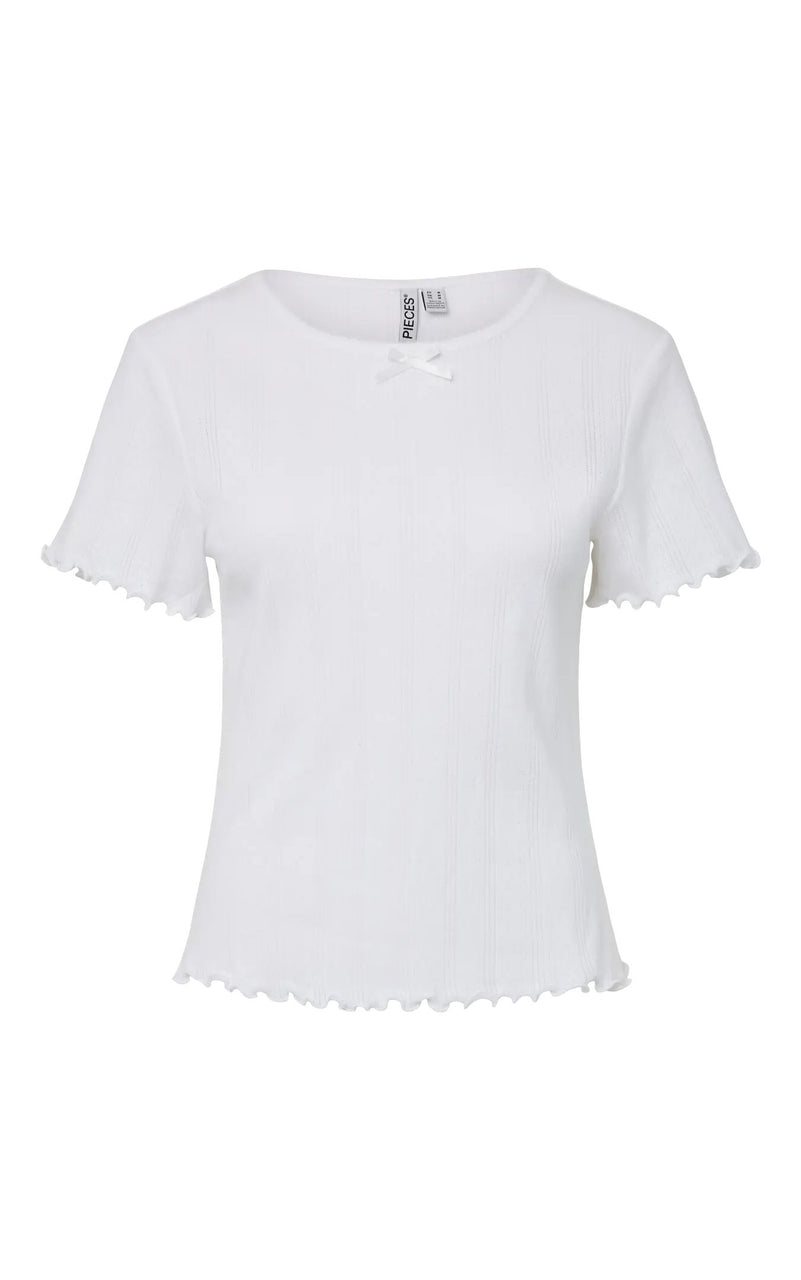 Nilla Short Sleeve Pointelle Top in Bright White
