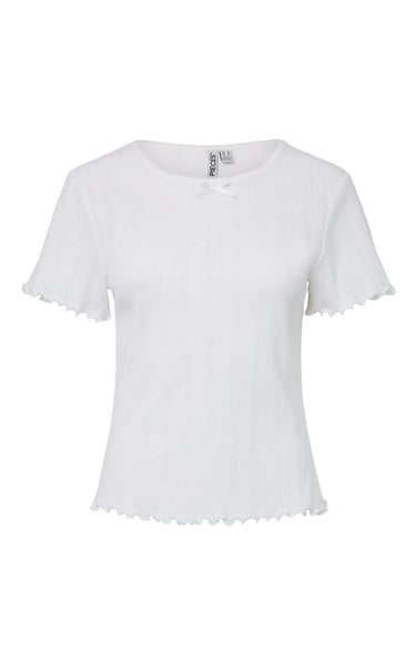 Nilla Short Sleeve Pointelle Top in Bright White