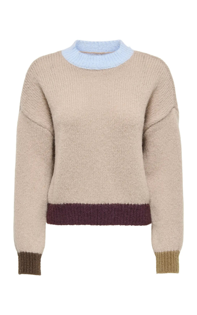 Olina Contrast Sweater in Cashmere Blue/Humus/Coffee/Fig/Breen