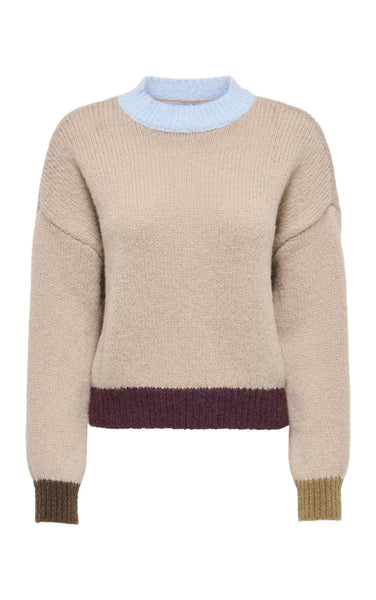 Olina Contrast Sweater in Cashmere Blue/Humus/Coffee/Fig/Breen