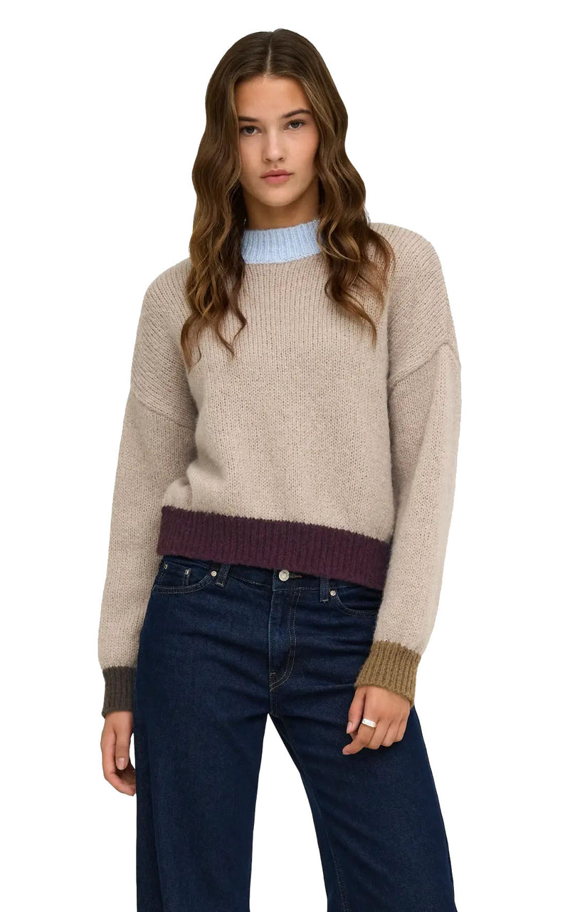 Olina Contrast Sweater in Cashmere Blue/Humus/Coffee/Fig/Breen