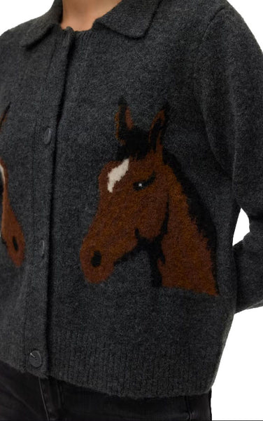 Cavallo Cardigan in Dark Grey Melange with Horses
