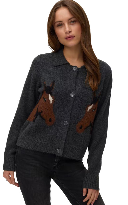 Cavallo Cardigan in Dark Grey Melange with Horses