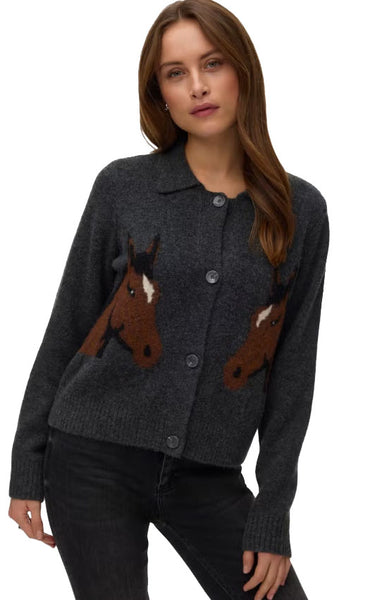 Cavallo Cardigan in Dark Grey Melange with Horses