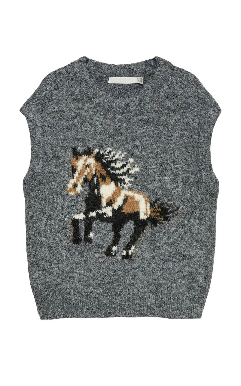Arianna Vest in Dark Grey Melange with Horse
