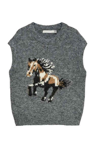 Arianna Vest in Dark Grey Melange with Horse