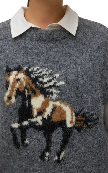 Arianna Vest in Dark Grey Melange with Horse