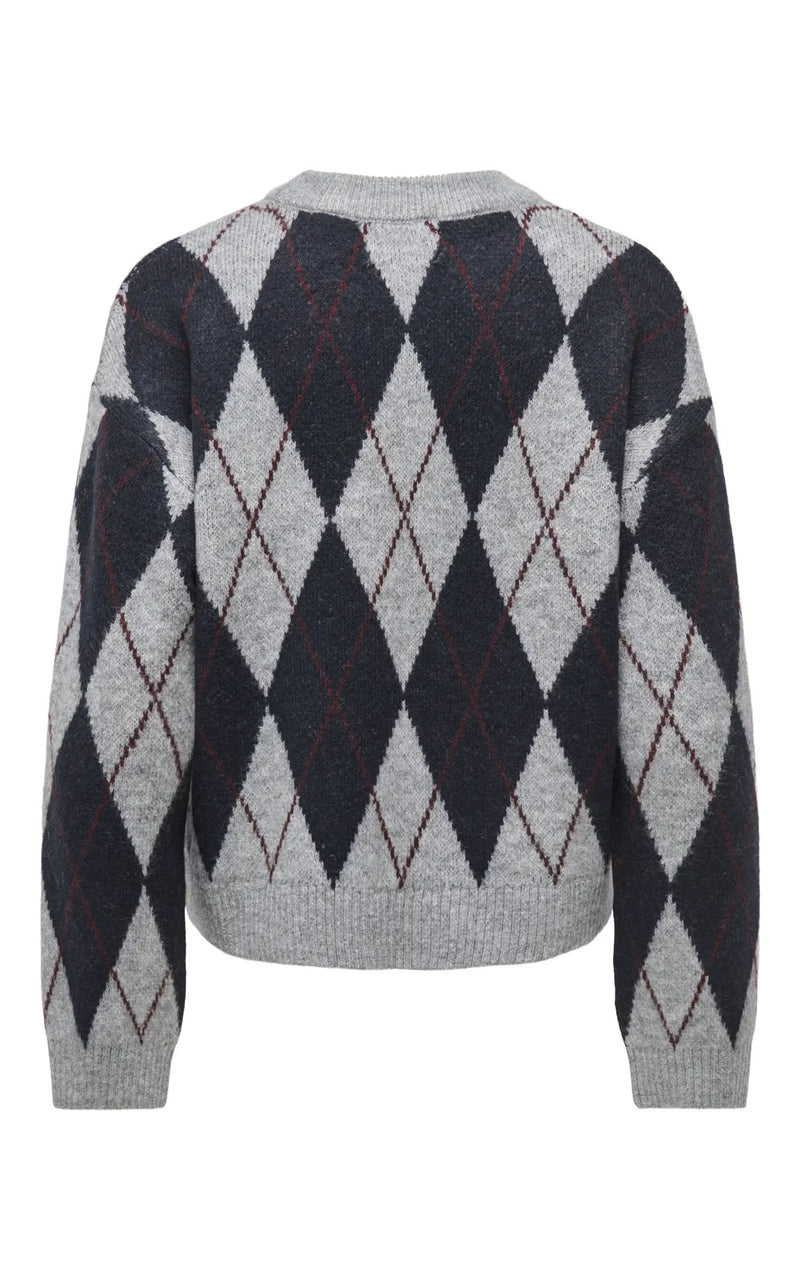 Bianka Argyle Sweater in Medium Grey Melange with Night Sky