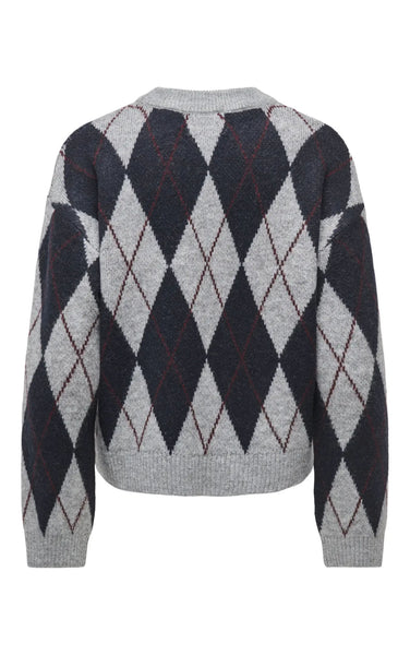 Bianka Argyle Sweater in Medium Grey Melange with Night Sky
