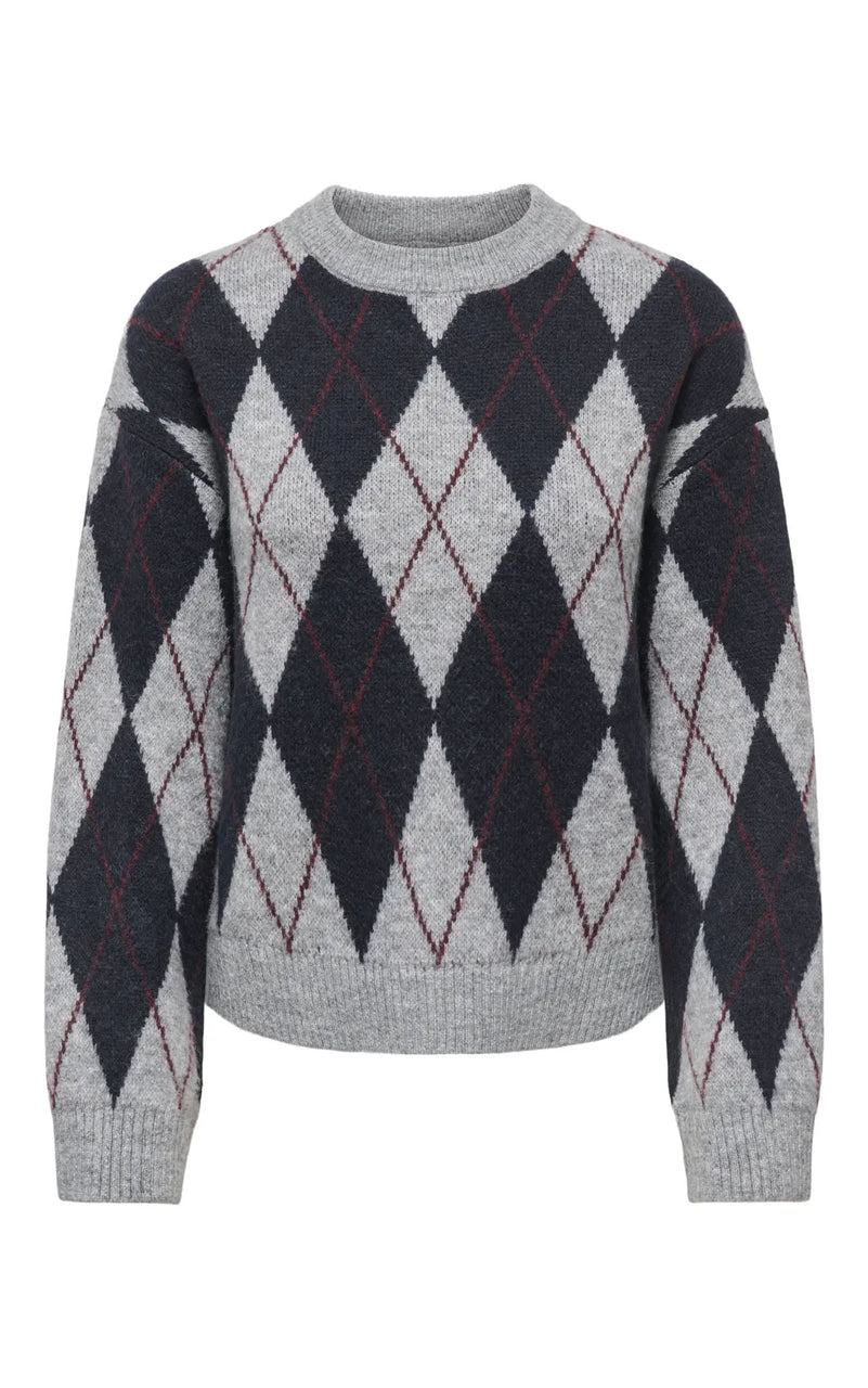 Bianka Argyle Sweater in Medium Grey Melange with Night Sky