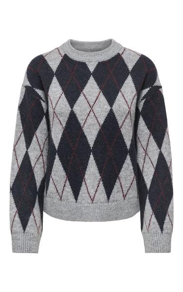 Bianka Argyle Sweater in Medium Grey Melange with Night Sky