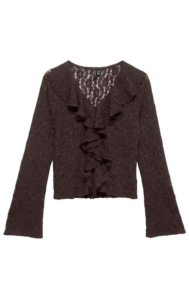Flora Frill Long Sleeve Top in Chocolate Torte