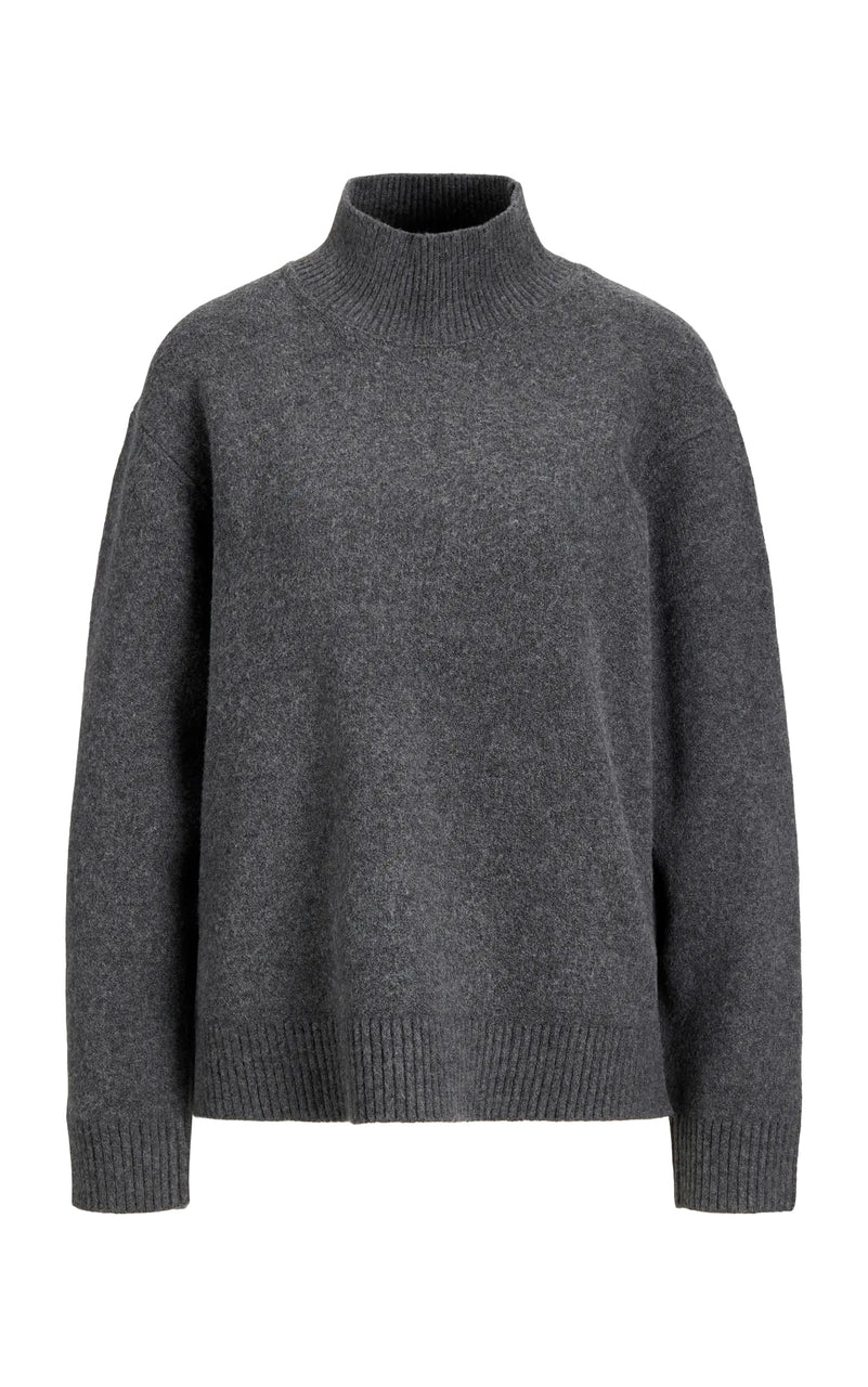 Charlie High Neck Sweater in Dark Grey Melange