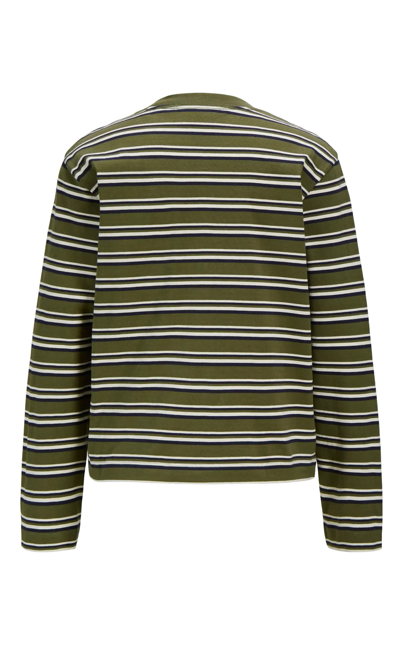 Sophia Boxy Long Sleeve Stripe Tee in Winter Moss/Night Sky/Vanilla Ice