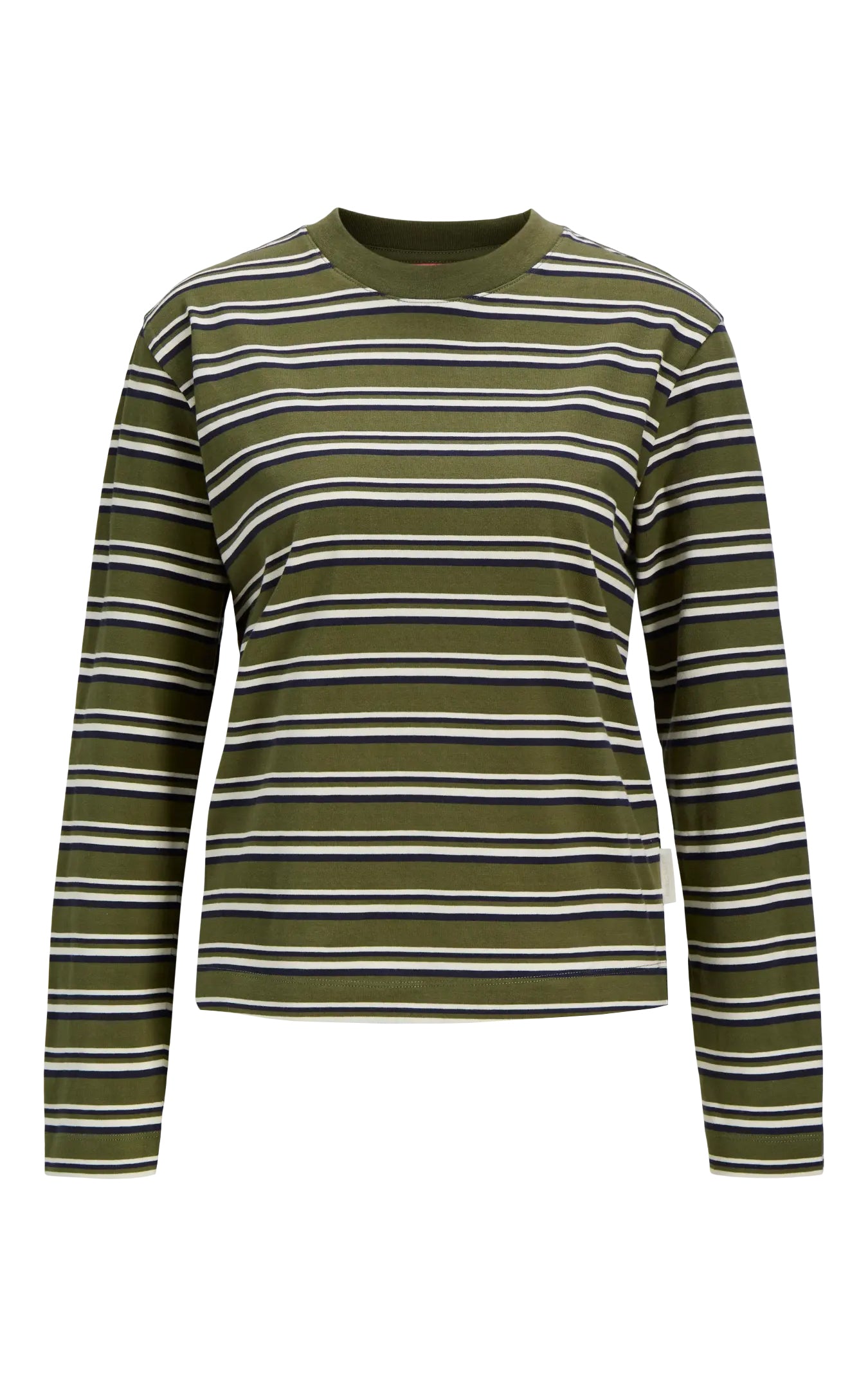 Sophia Boxy Long Sleeve Stripe Tee in Winter Moss/Night Sky/Vanilla Ice