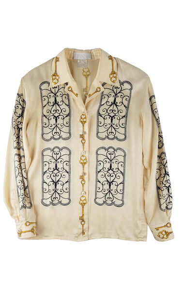 ESCADA Keys-to-the-Villa Print Silk Shirt